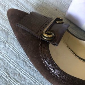 Brown suede and leather kitten heel Lulu Guinness